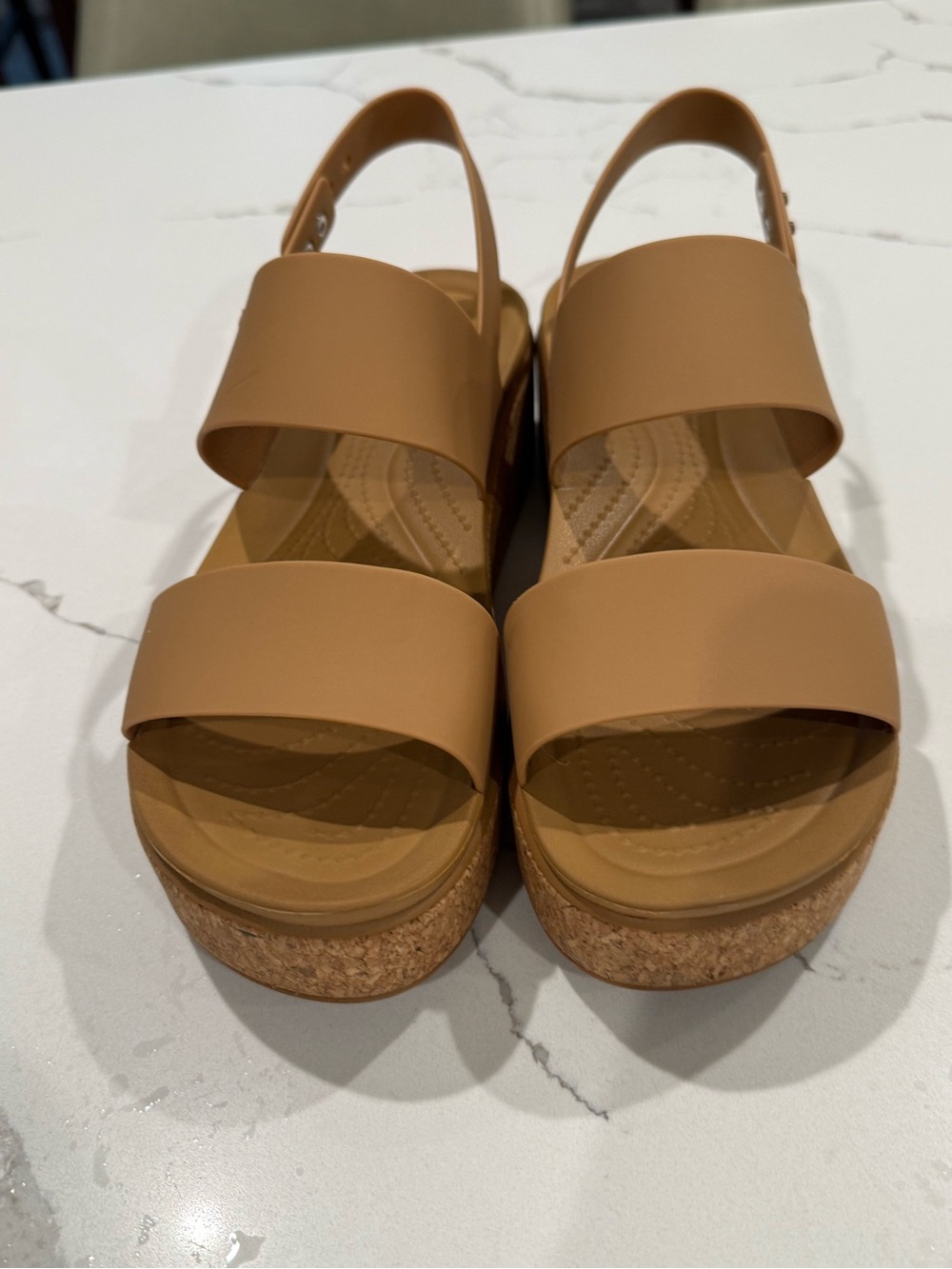 CROCS Women's Brooklyn Cork Low Wedge Sandals - Tan - Picture 4 of 8